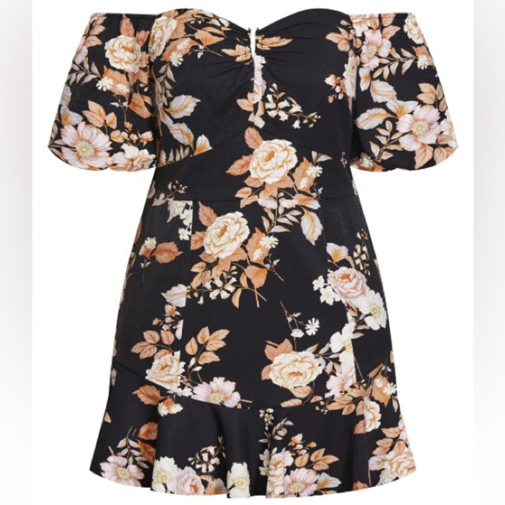NWT PLUS SIZE CITY CHIC OFF THE SHOULDER BLACK ARIA FLORAL DRESS
